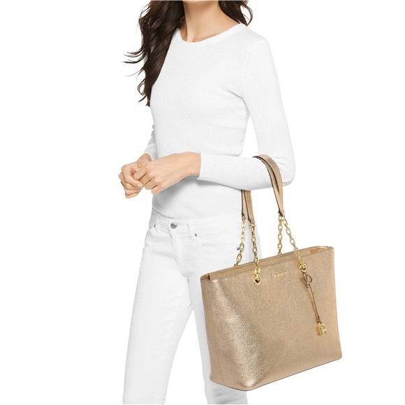 Michael Kors Gold Mercer Chain Link Tote Bag - Picture 2 of 11